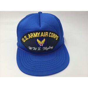 Vintage US Army Air Corps WWII Flyboy Patch Mesh Trucker Snapback Hat Cap Blue